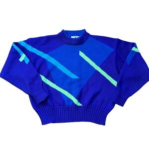Obermeyer Sport Ski Sweater 80s Purple Knit Acrylic Wool Neon Womens Size M